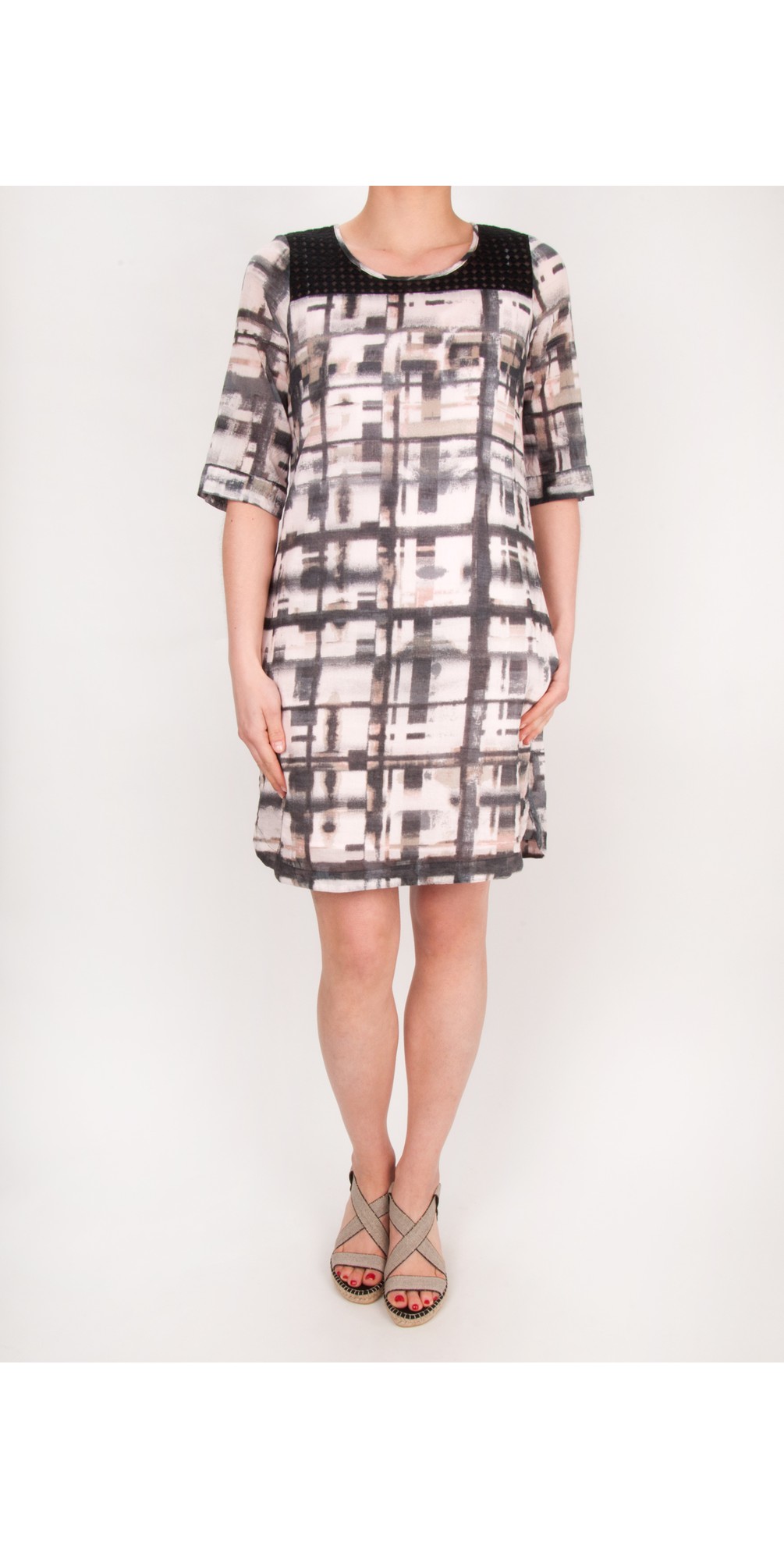 Sandwich Clothing Distorted Check Print Dress in Potpourri