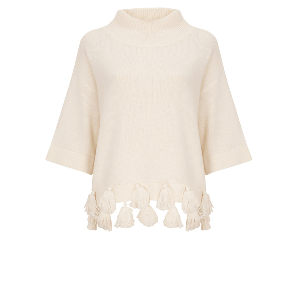 French Connection Annabelle Tassel Wool Jumper in Winter White