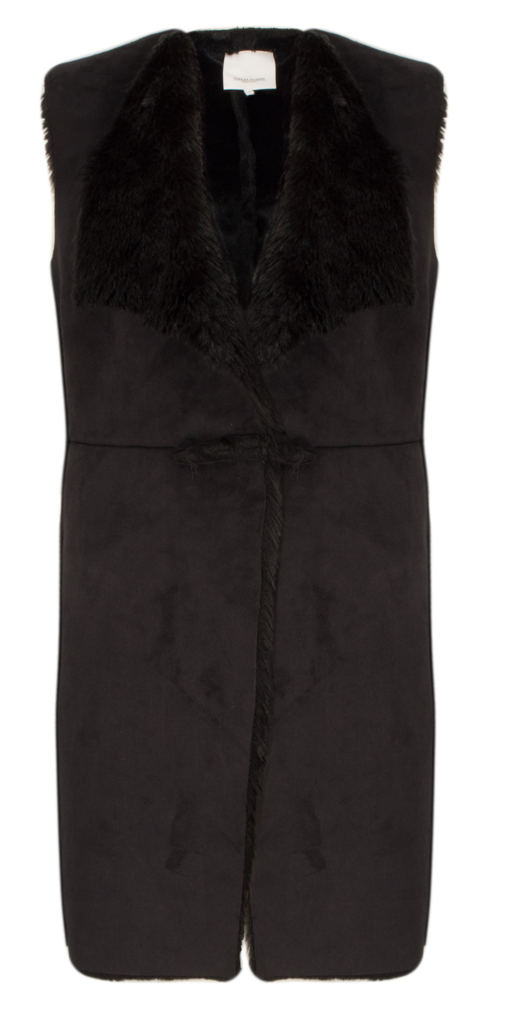 Great Plains Toscana Long Faux Sheepskin Gilet in Black
