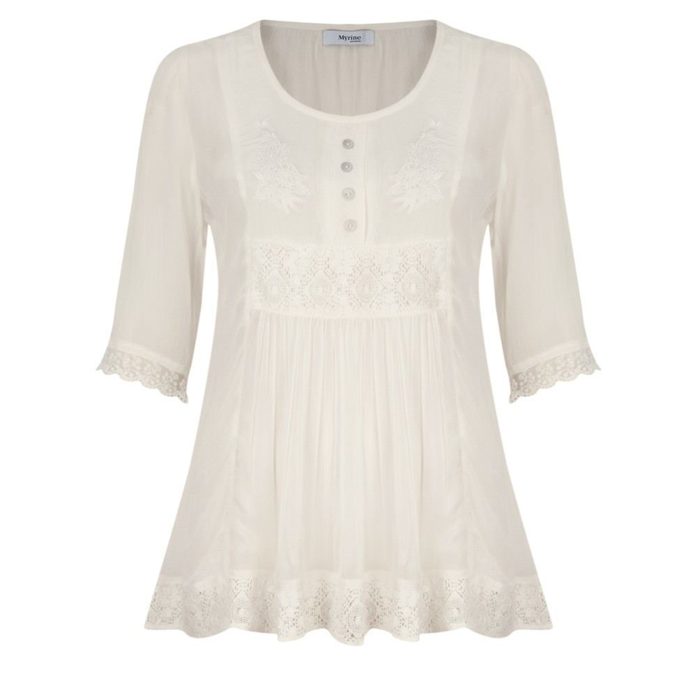Myrine Falana Blouse in 1A- Ivory White