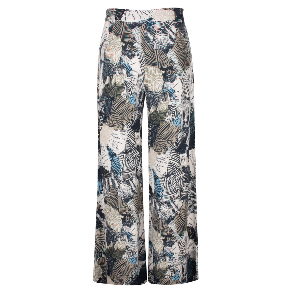 French Connection Lala Palm Drape Wide Leg Trousers in Summer White Multi