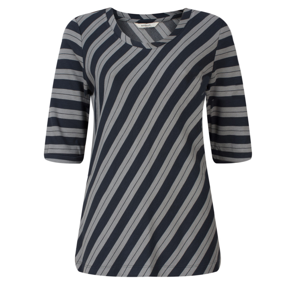 Sandwich Clothing Striped Viscose Jersey Top in Blue Nights