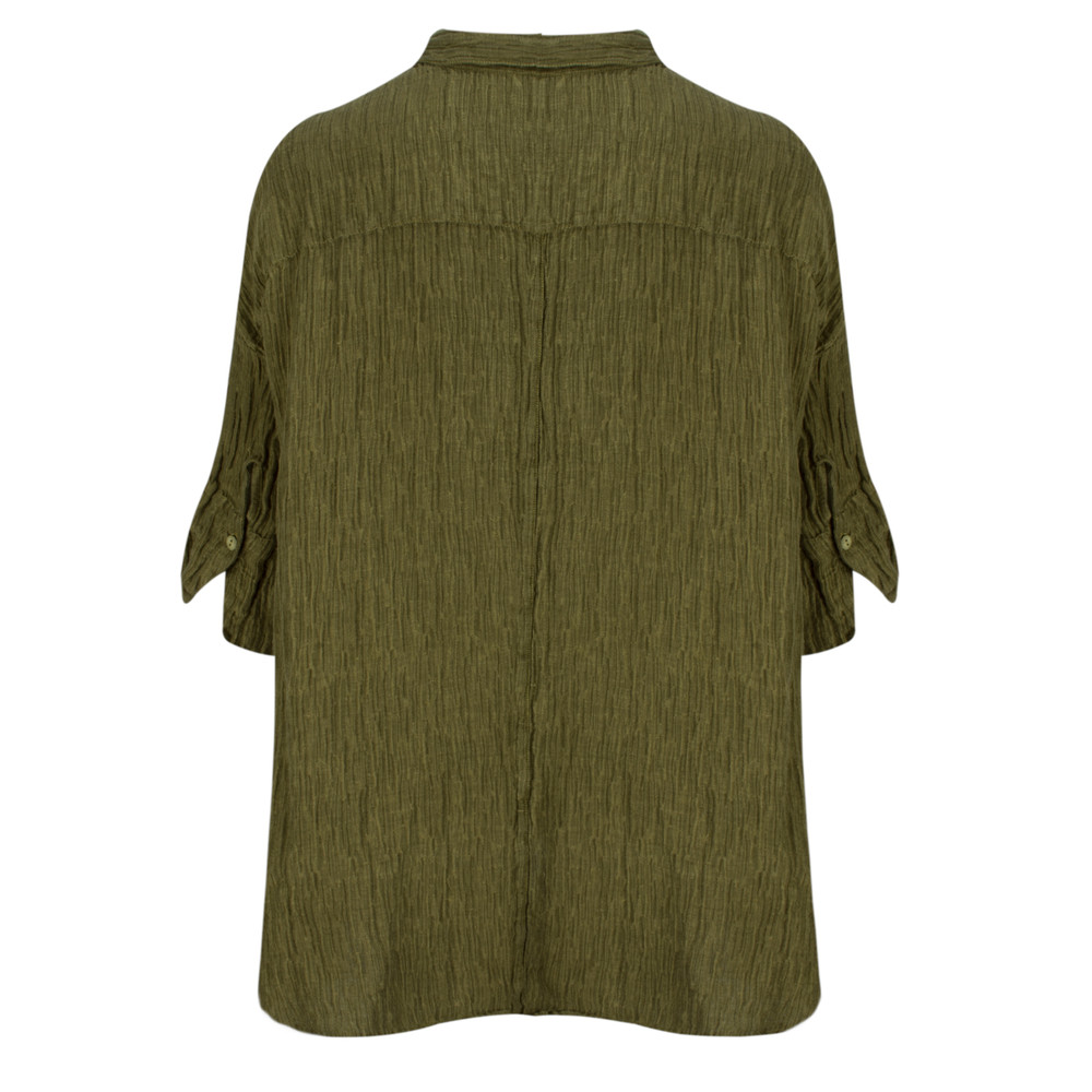 Grizas Crinkle Silk Linen Shirt in Olive Green