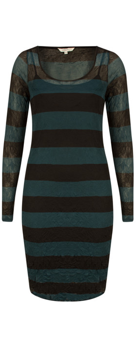 Sandwich Clothing Stripe Fine Netting Dress in Intense Teal