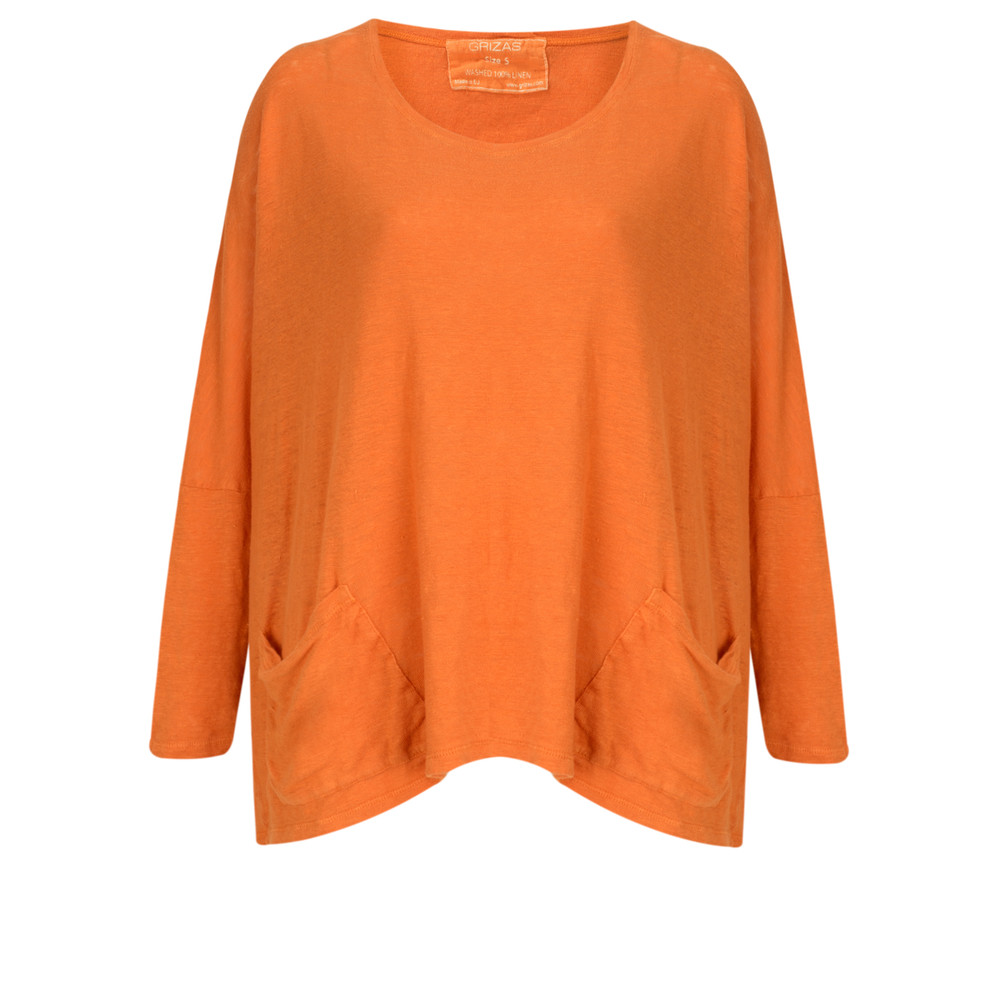 Grizas Oversized Linen Knit Top in Orange