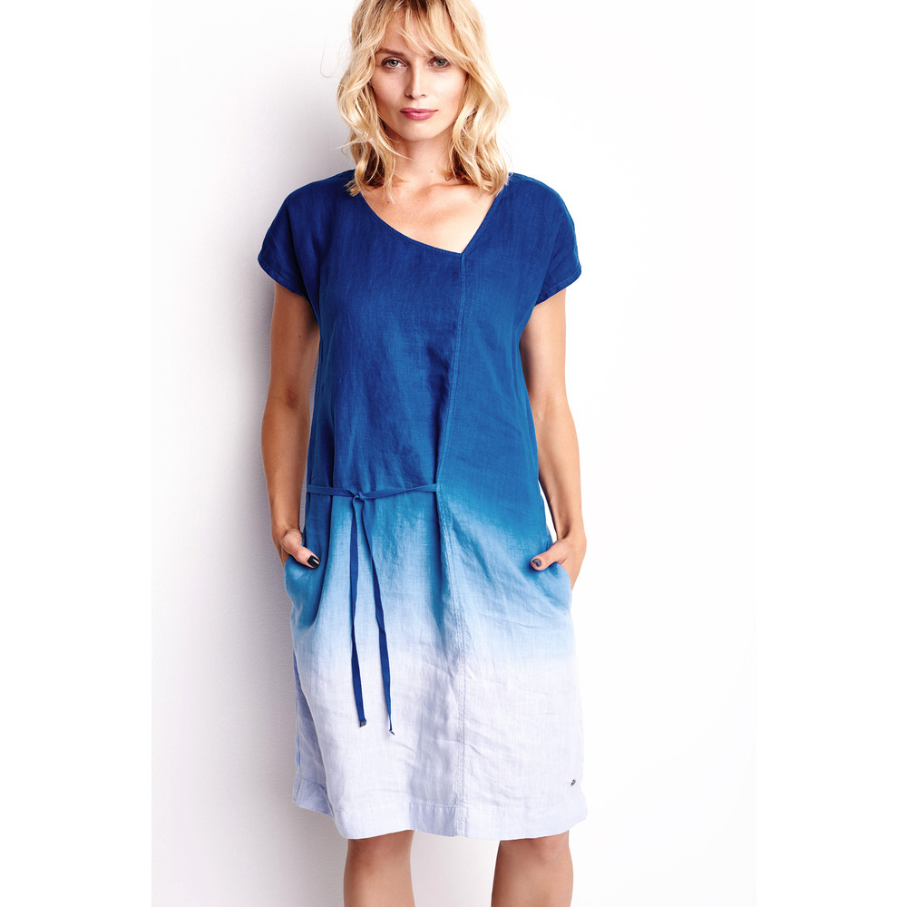 Sandwich Clothing Linen Dip Dyed Dress in Deep Blue