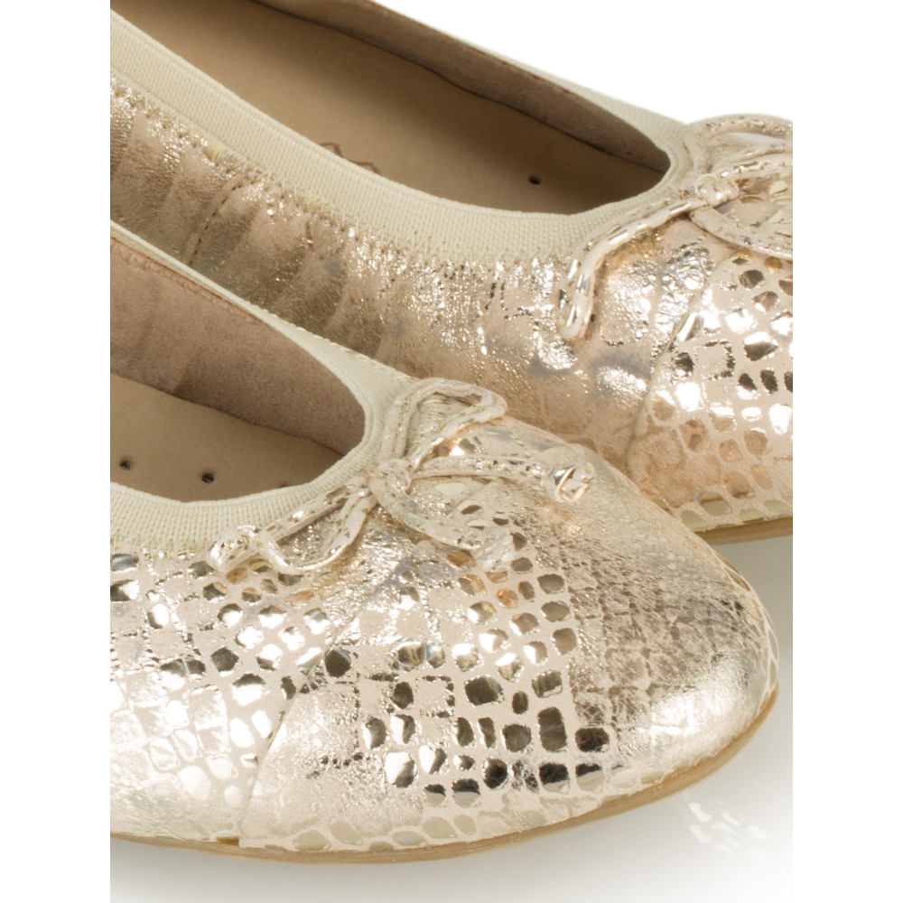 Caprice Footwear Metallic Leather Ballet Pump in Gold