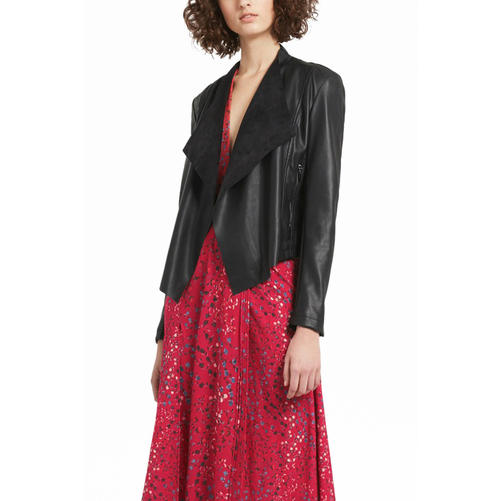 black leather waterfall front jacket