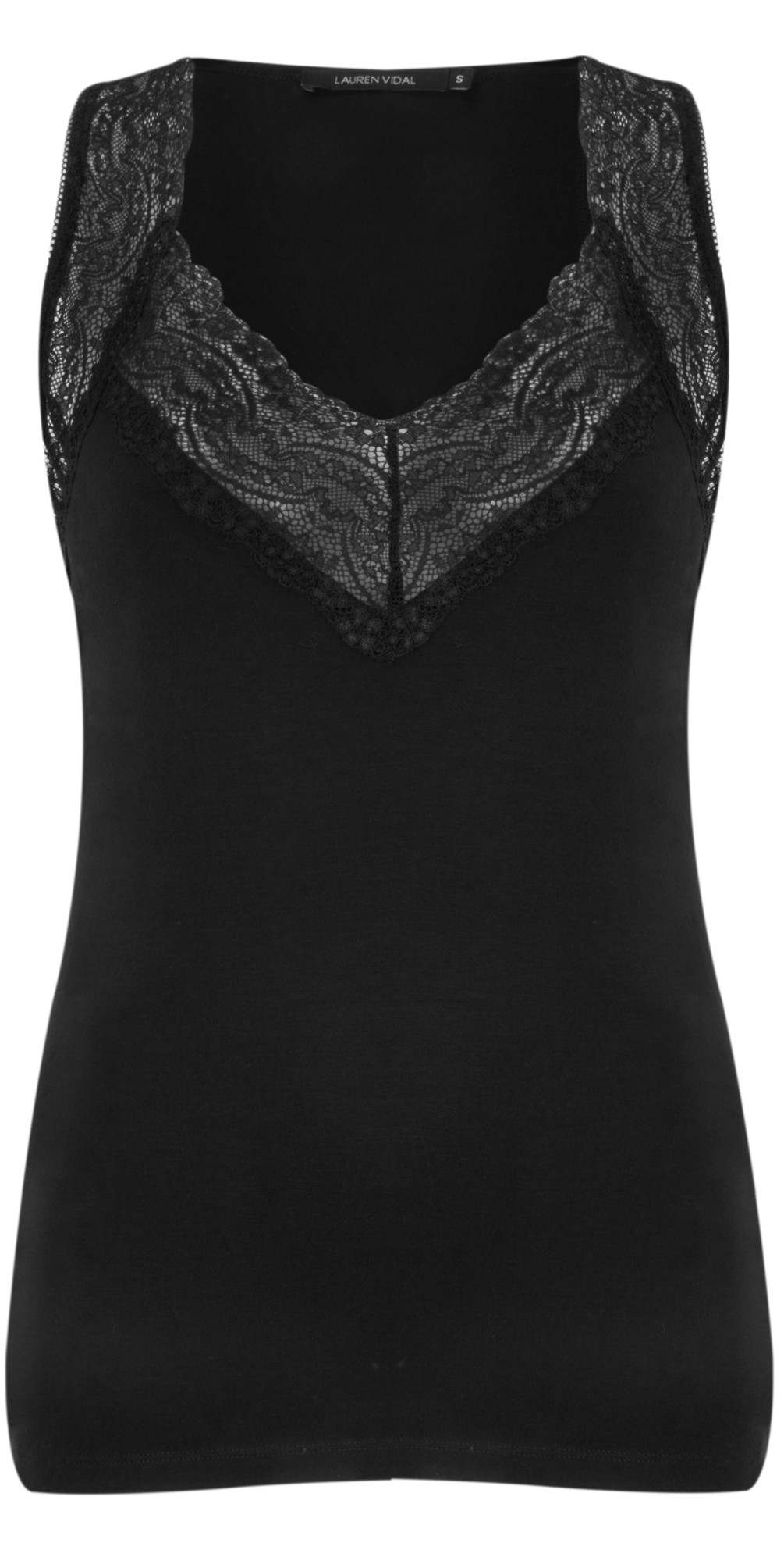 Lauren Vidal Essential Lace Trim Vest Top in Noir Black