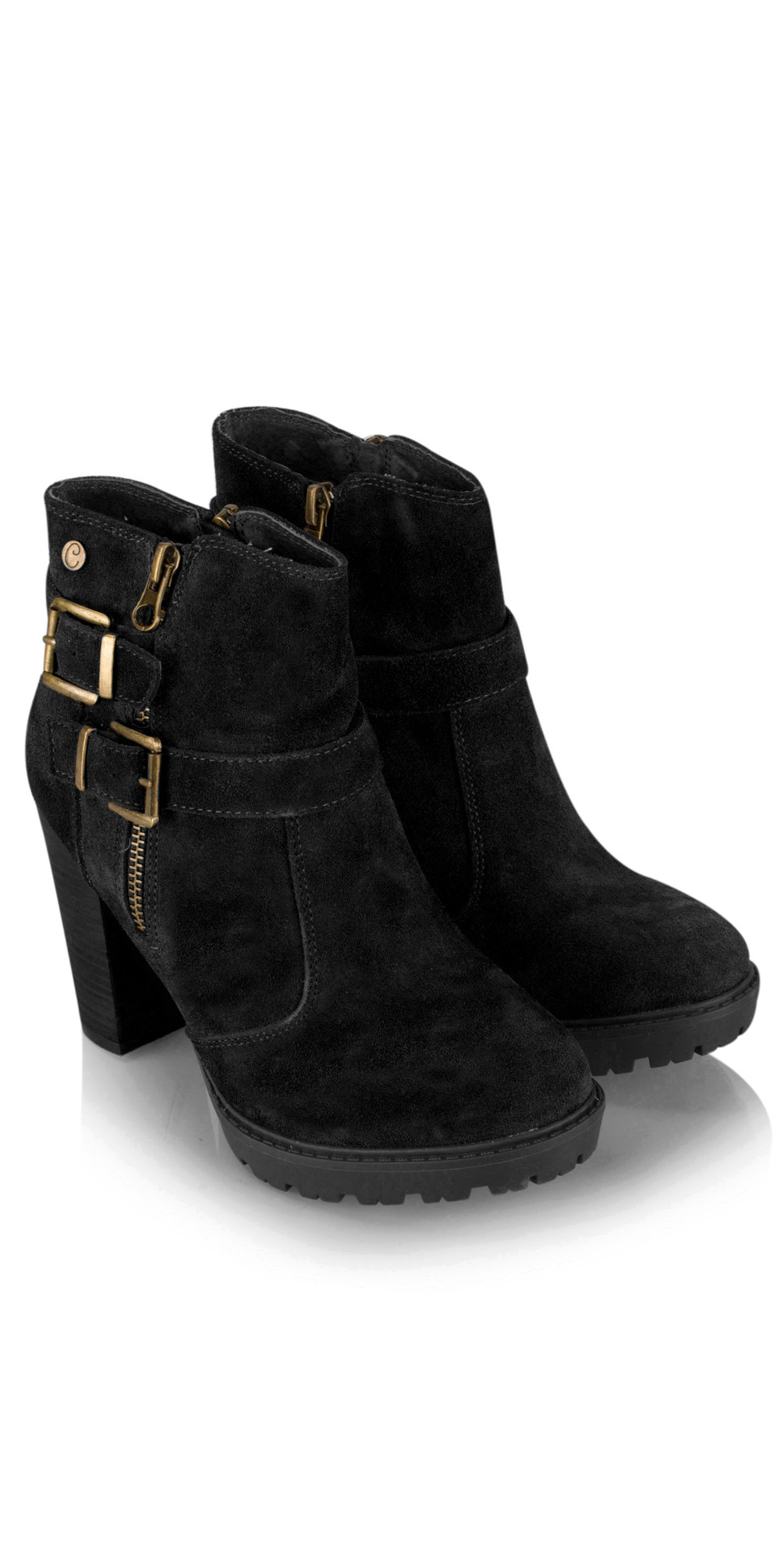 Carmela Suede Buckle Ankle Boot in Black
