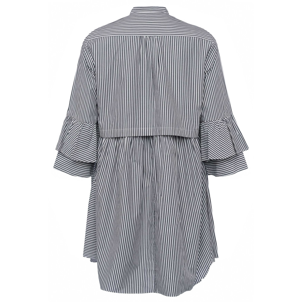 French Connection Summer Stripe Oversized Shirt Dress in Black/Linen White