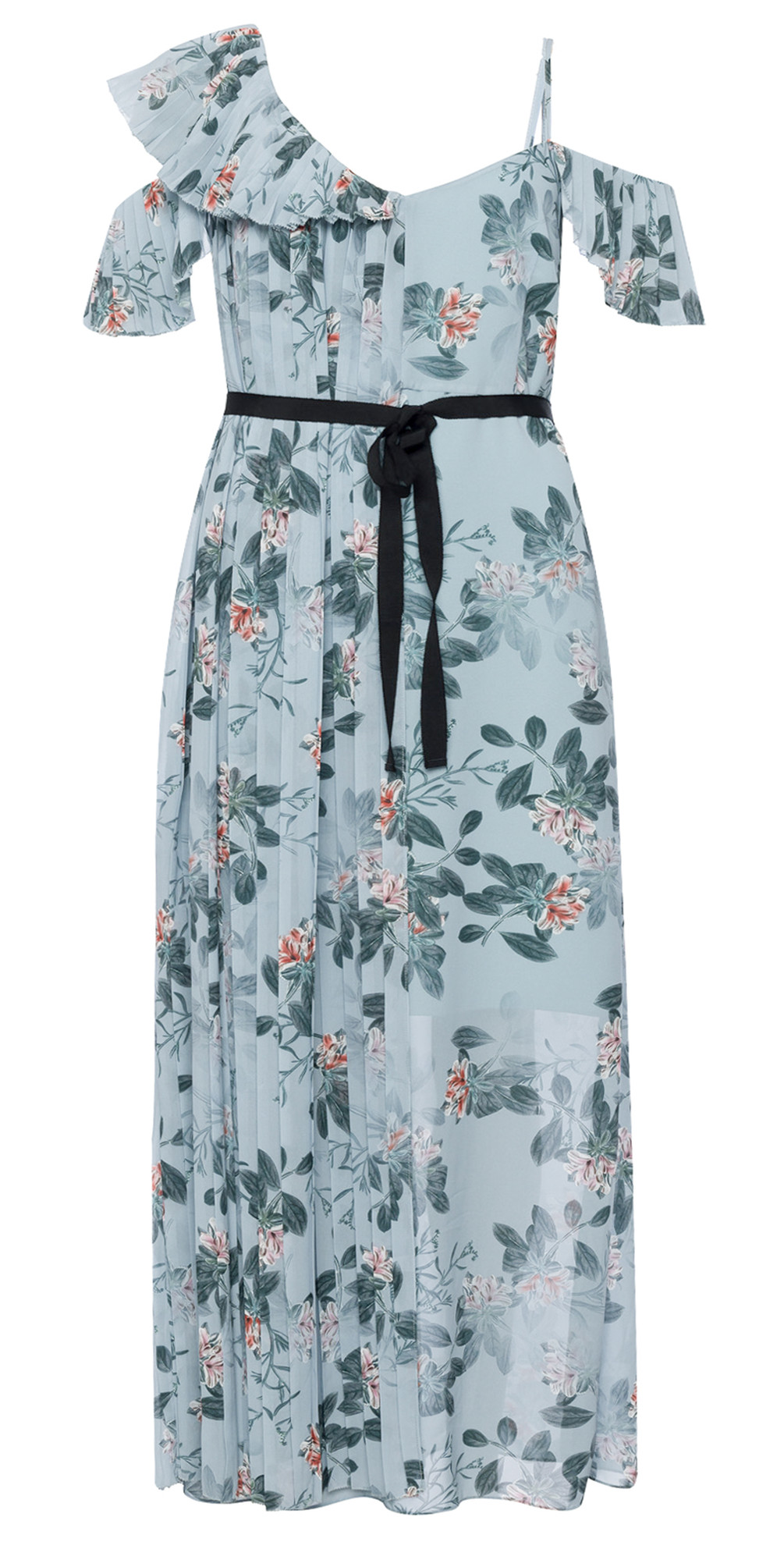 French Connection Kioa Drape Maxi Dress in Pavilion Blue Multi