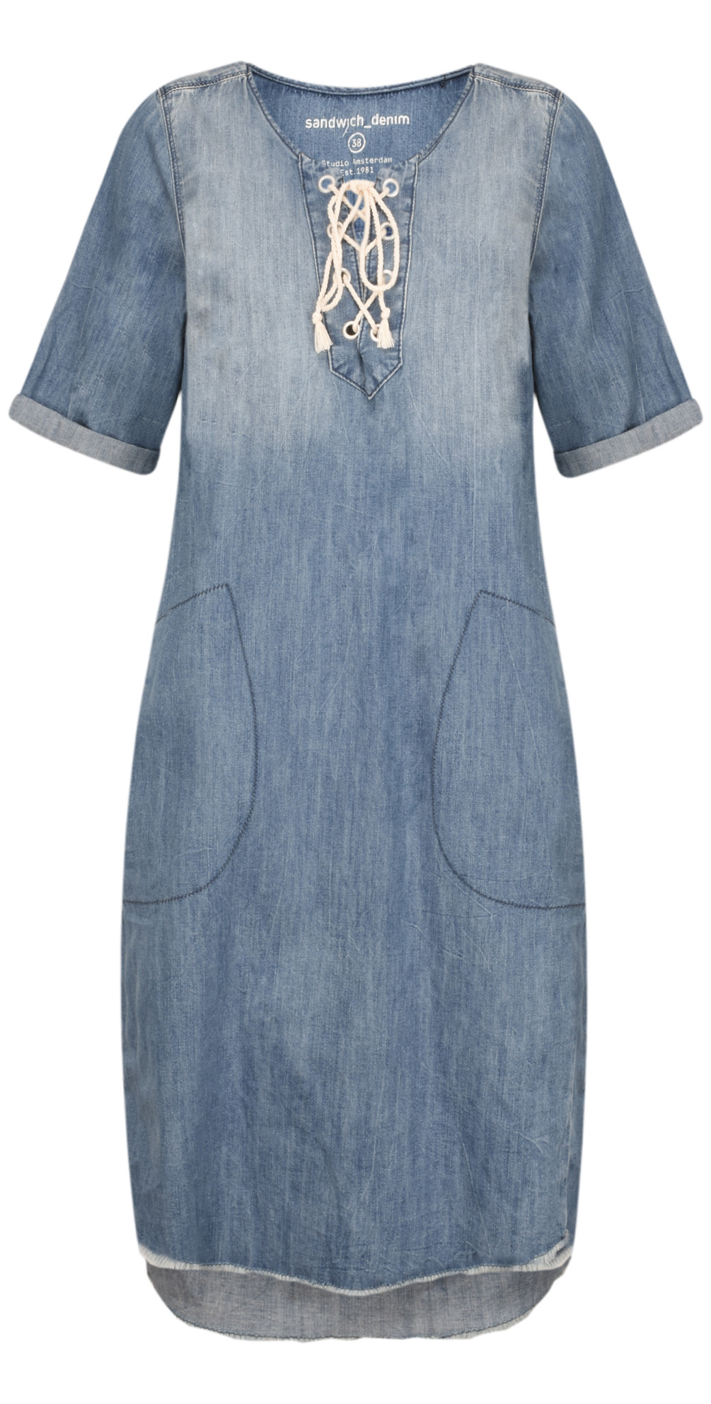 tie neck denim dress