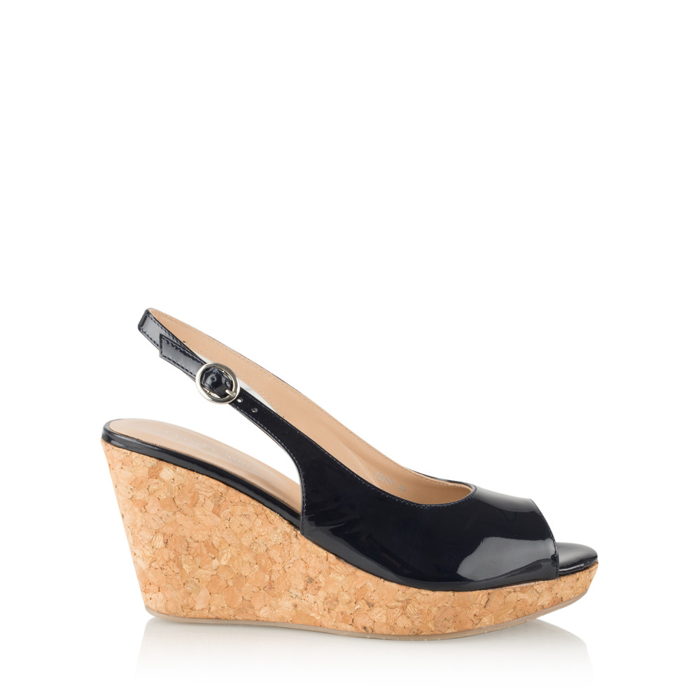 Vanilla Moon Shoes Marie Patent Wedge Sandal in Navy