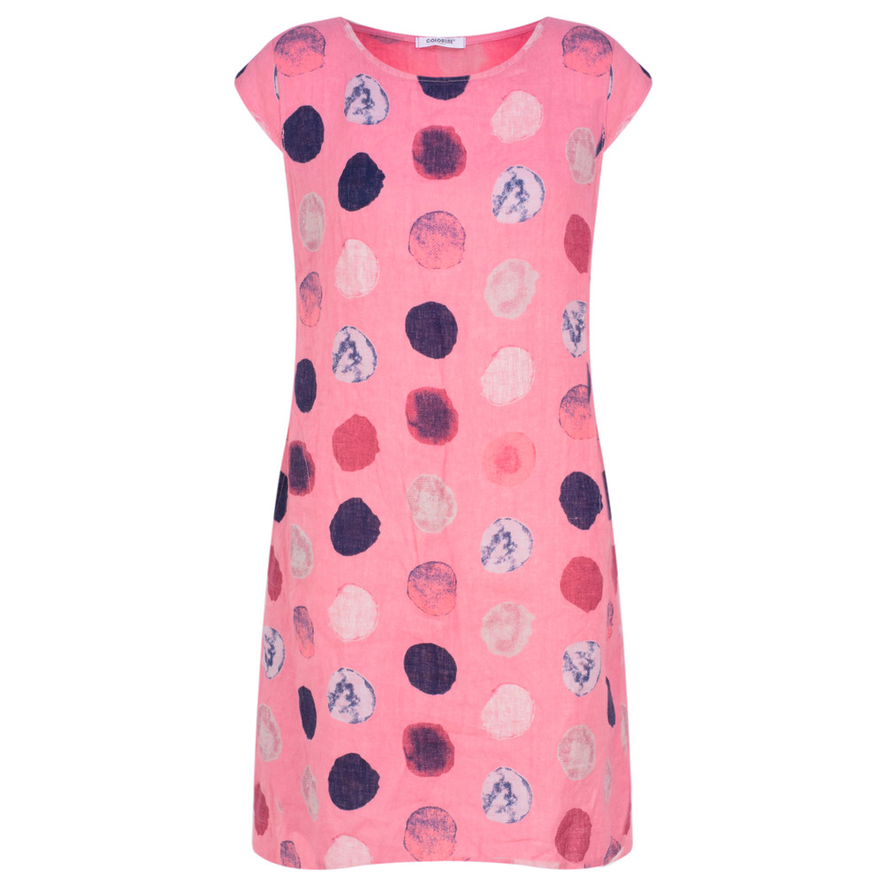 TOC Dinny Spot Linen Dress in Hot Pink