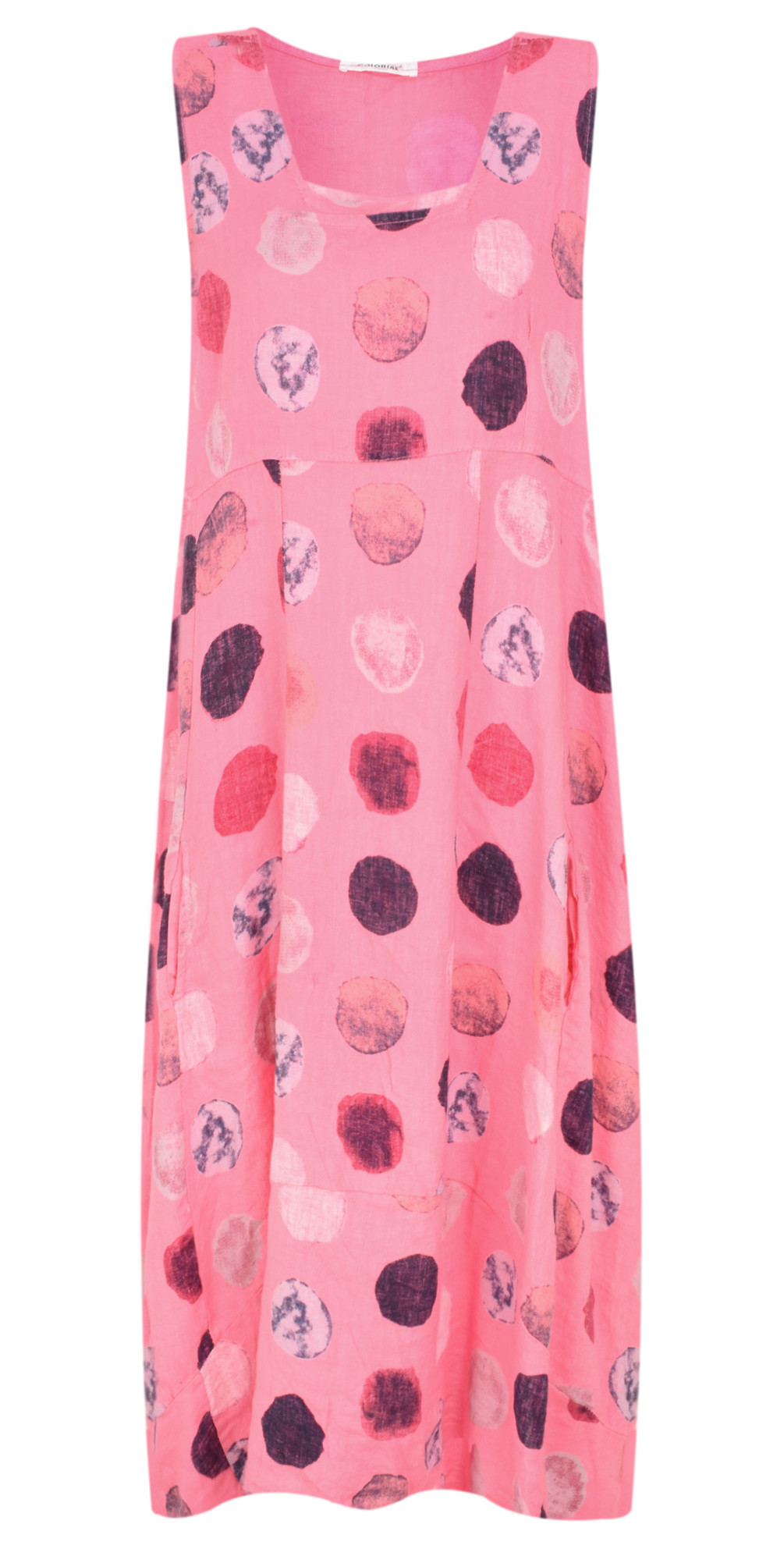TOC Dinny Long Spot Linen Dress in Hot Pink