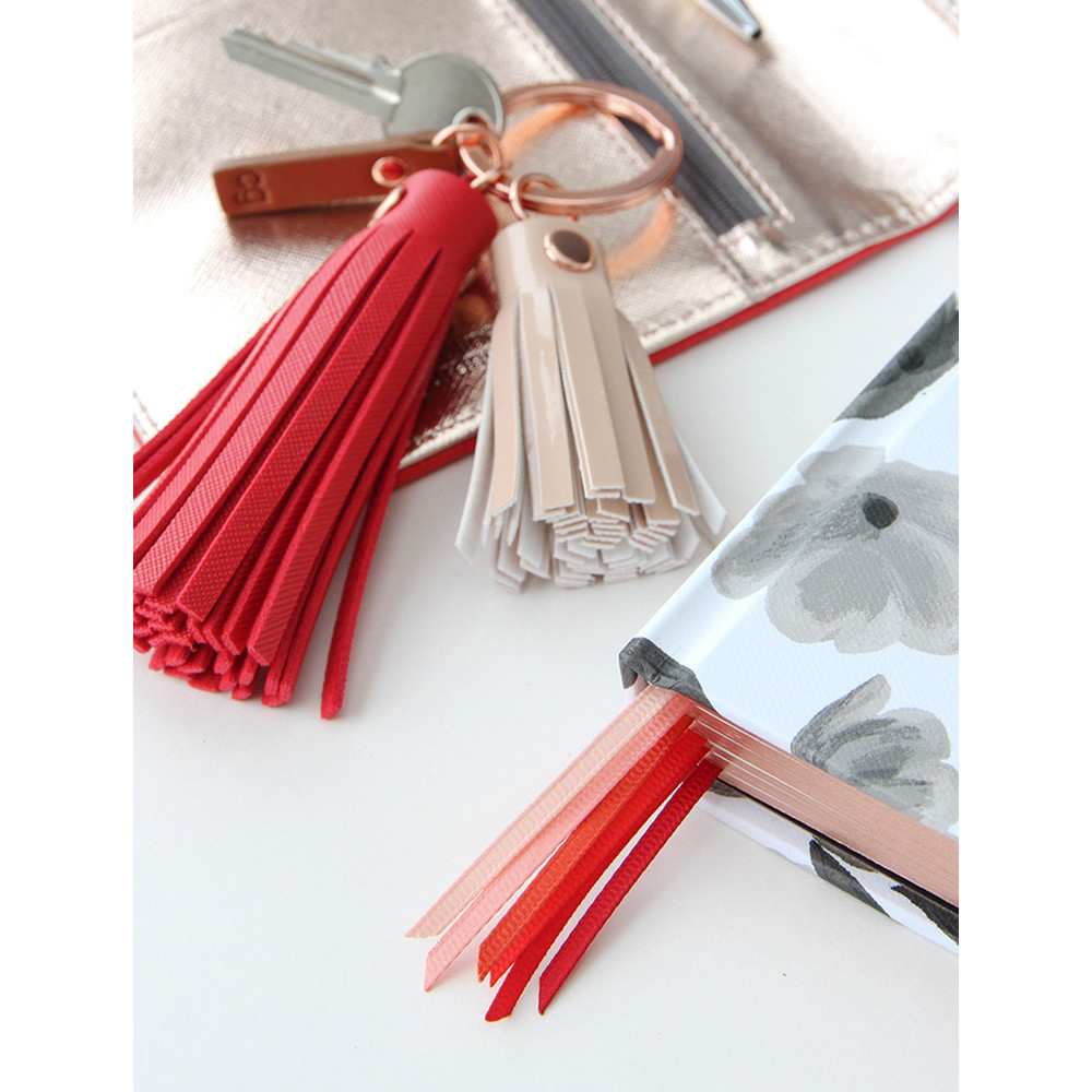 Caroline Gardner Double Tassel Keyring in Red/Pink
