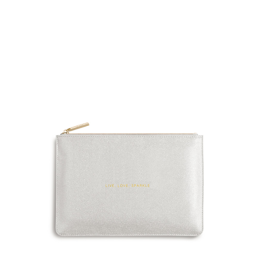 Katie Loxton Perfect Pouch Live Love Sparkle in Shiny Silver