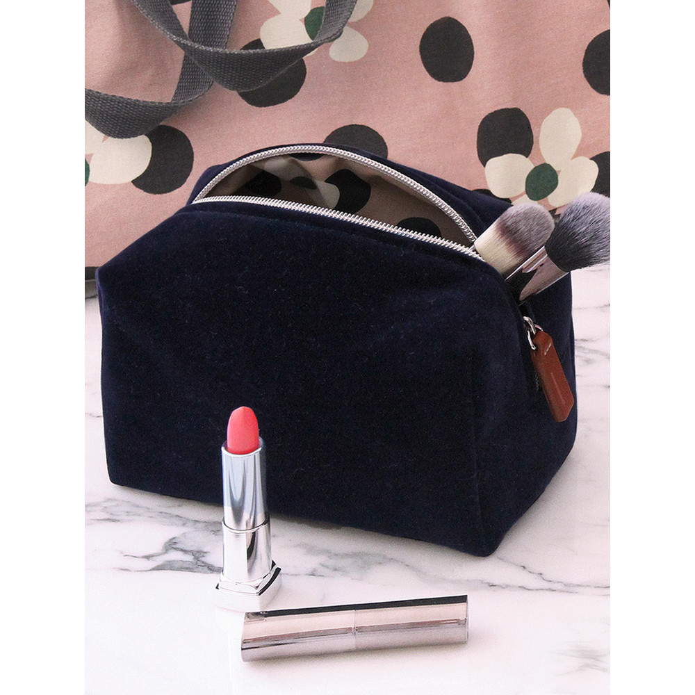 Caroline Gardner Velvet Cube Cosmetic Bag in Navy