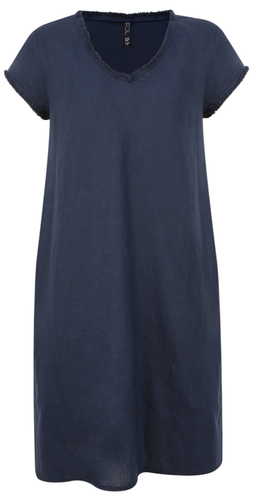 Foil Fringe Edge Linen Dress in Navy