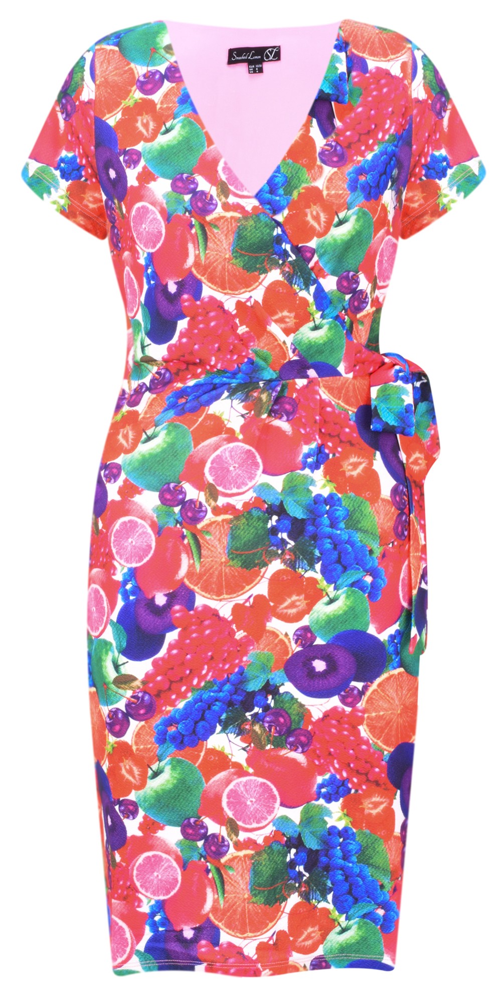 Smashed Lemon Fruit Wrap Dress in Multi