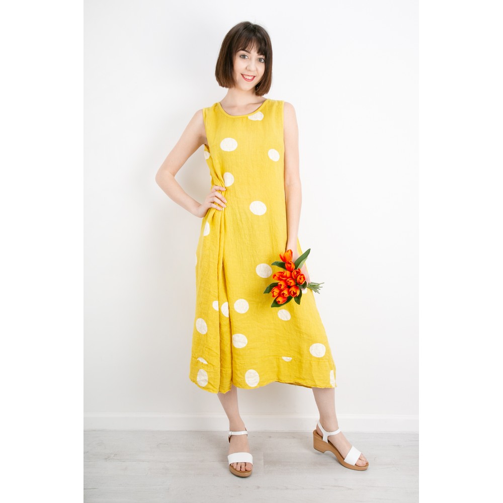 Arka Otilie Big Spot Linen Midi Dress in Yellow