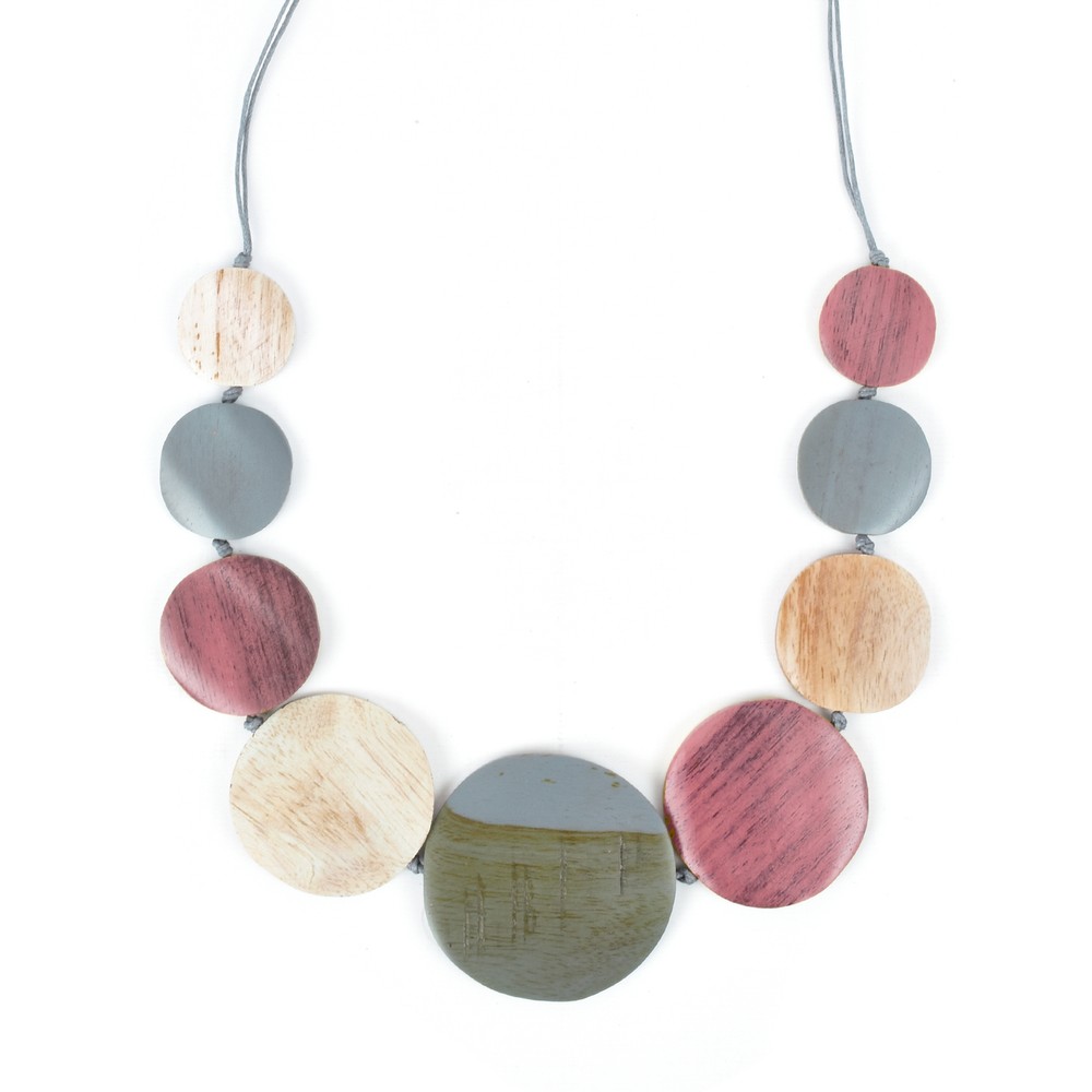 Suzie Blue Wilma Multi Wooden Disc Necklace in Pink