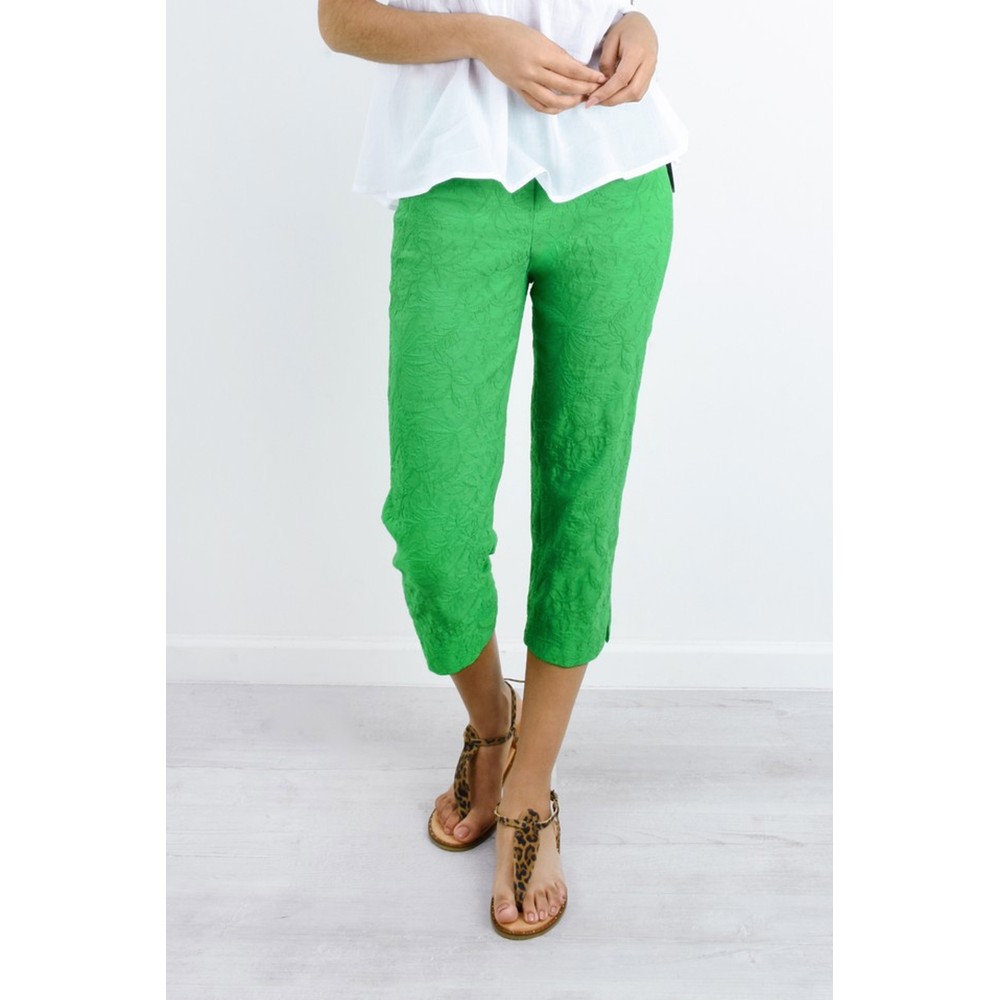 Robell Marie 07 Jacquard Trouser in Green Flash