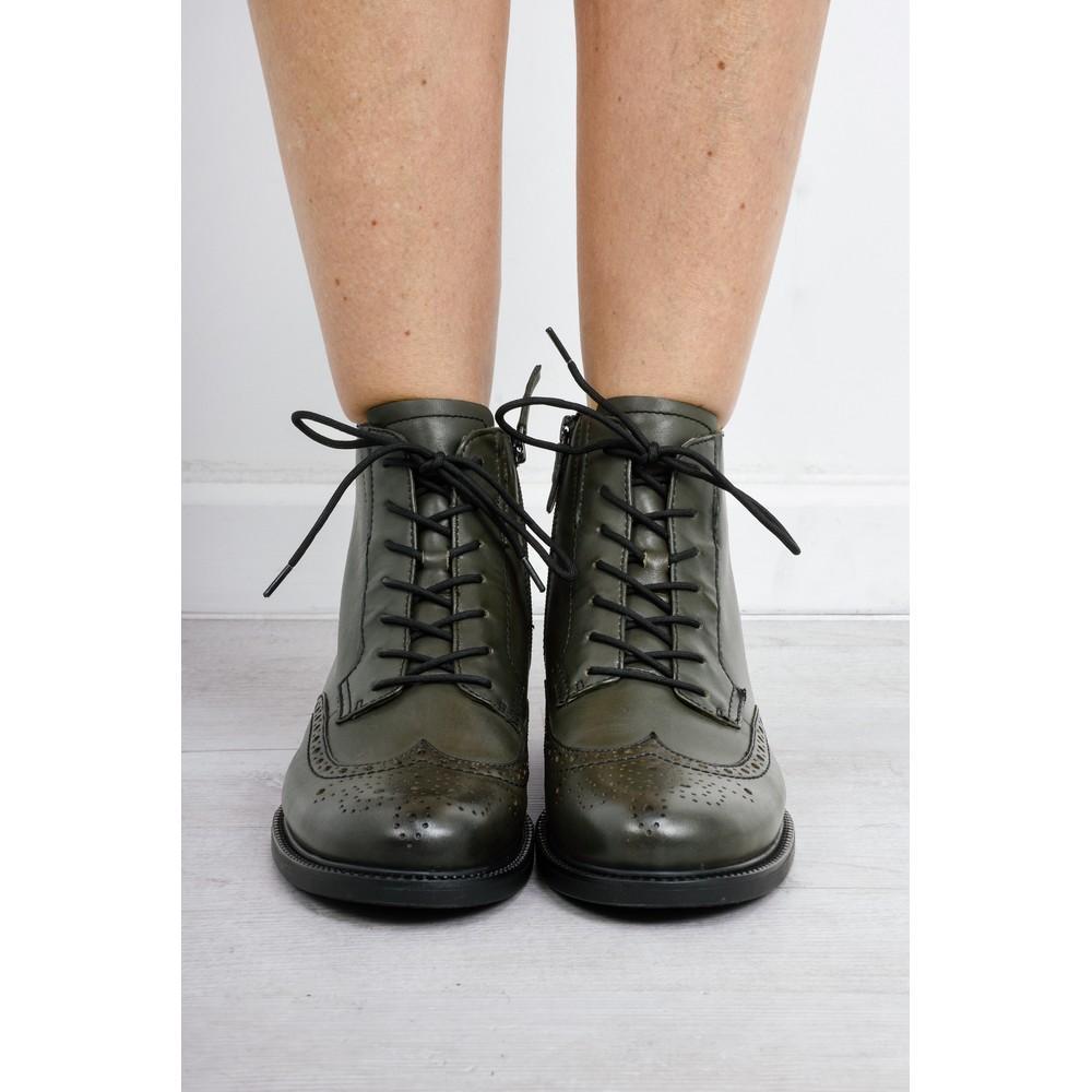 Tamaris Susan Brogue Susan Boots in Dark Olive