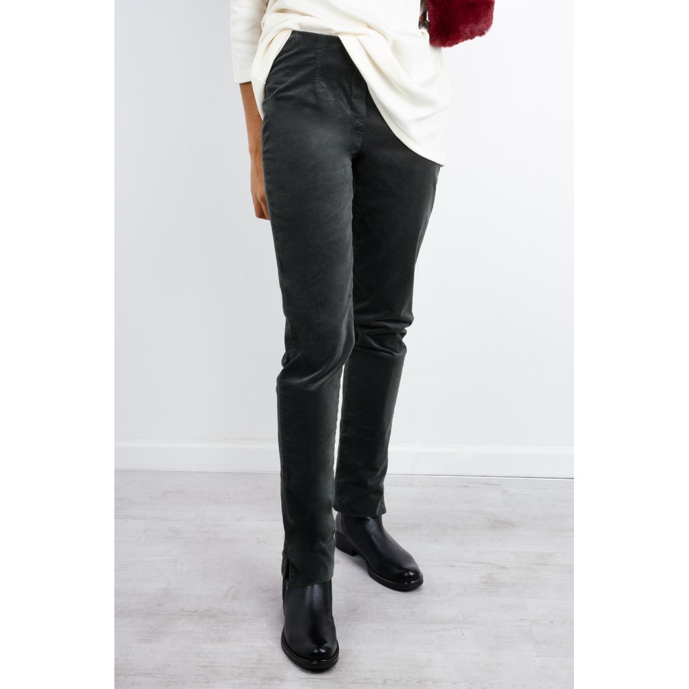 Robell Marie Stretch Cotton Velvet Slim Full Length Trouser in Graphite