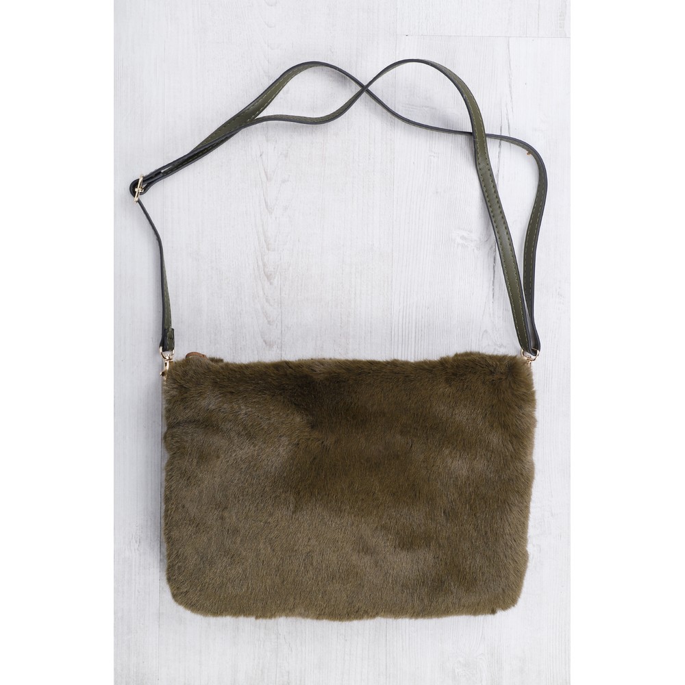 Gemini Label Bags Talia Faux Fur Cross Body Bag in Green