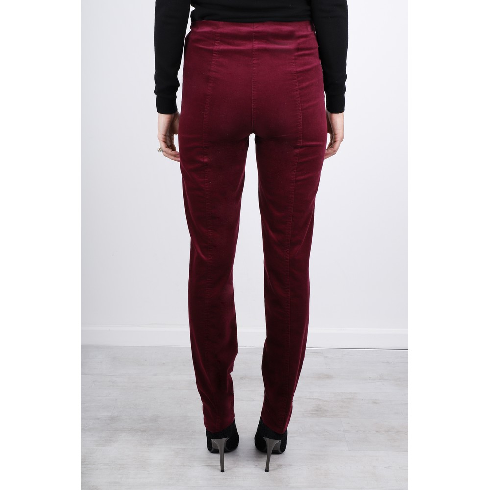 Robell Marie Stretch Cotton Velvet Slim Full Length Trouser in Bordeaux
