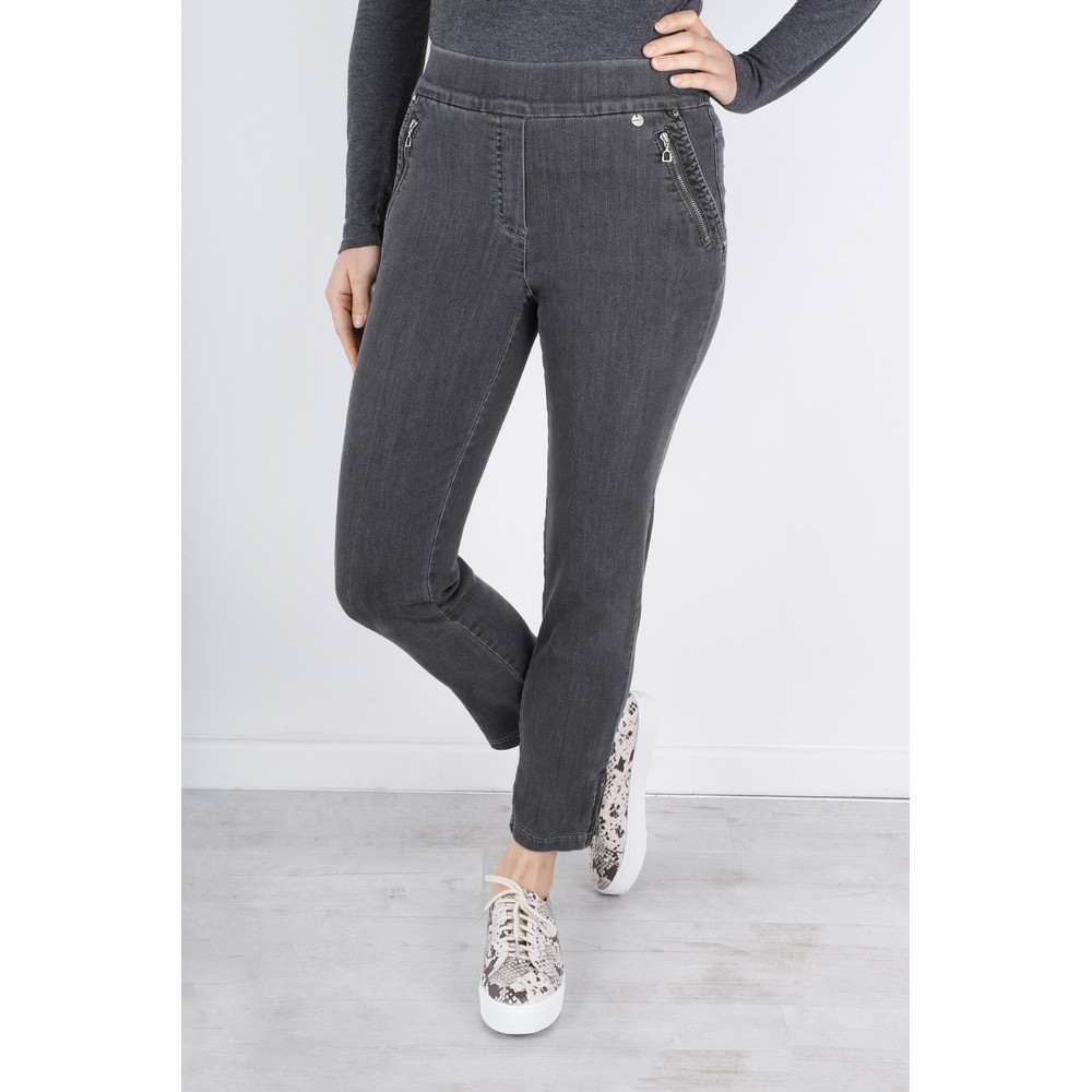 Robell Nena Grey Washed Denim Ankle Zip Cropped Jeans Grey