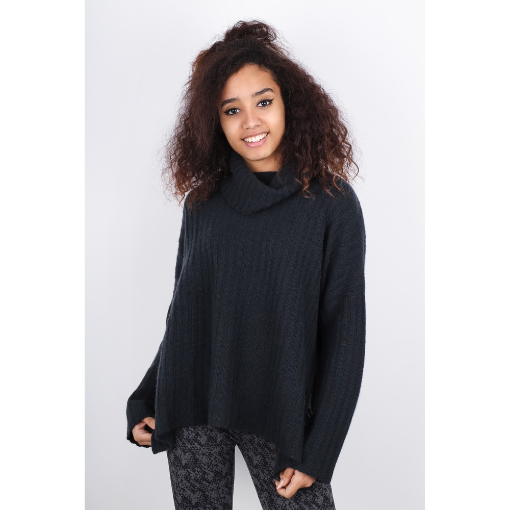 Gemini Label Ribbed Polo Neck Cashmere Jumper in Ebony