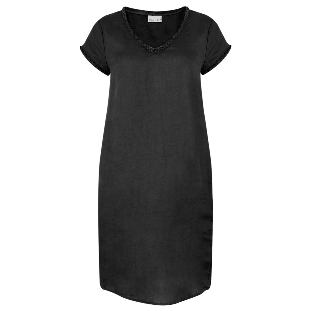 Foil Fringe Benefits Linen Dress in Graphite