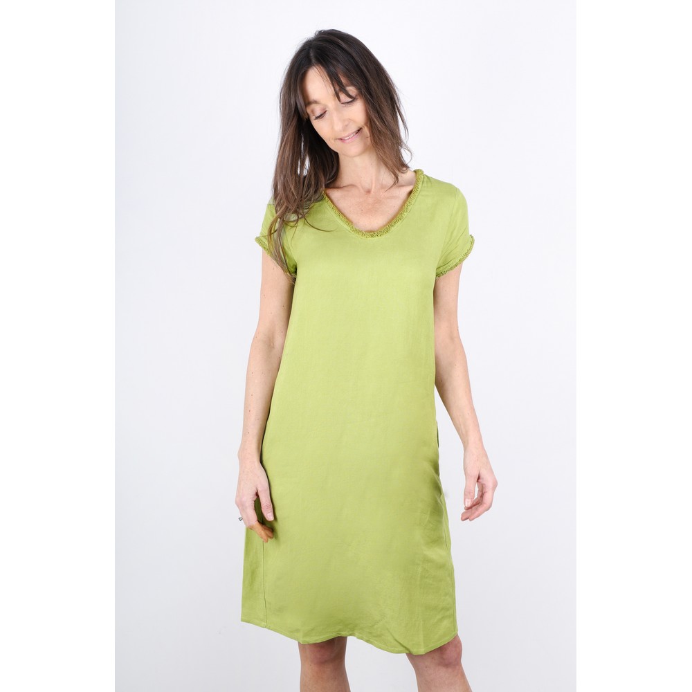 Foil Fringe Benefits Linen Dress in Limeaid