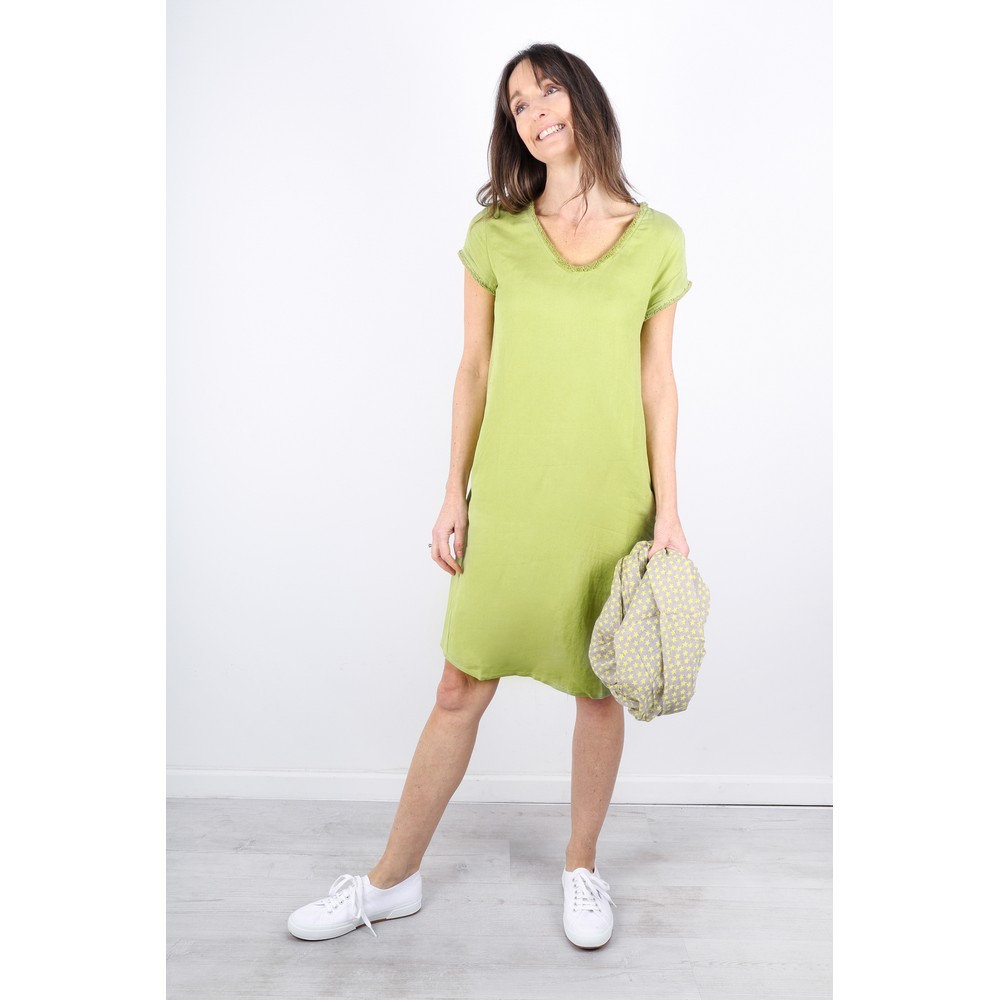Foil Fringe Benefits Linen Dress in Limeaid