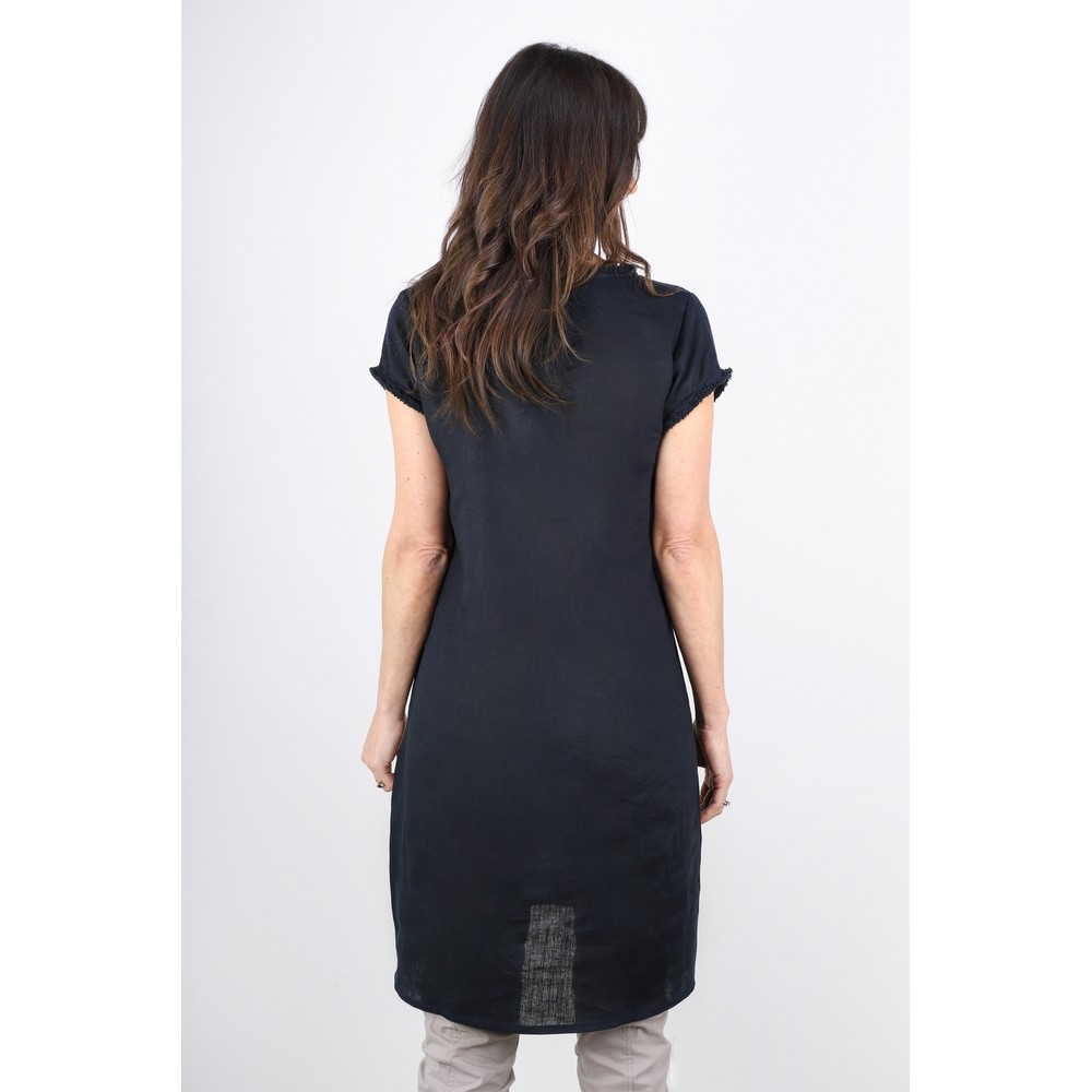 Foil Fringe Benefits Linen Dress in Navy