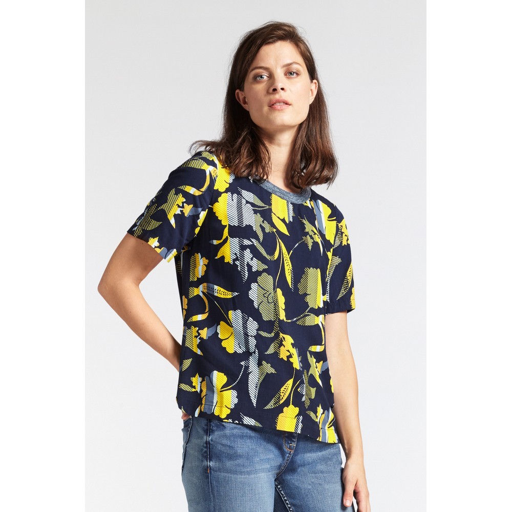 Sandwich Clothing Floral Stripe Print Top in Navy