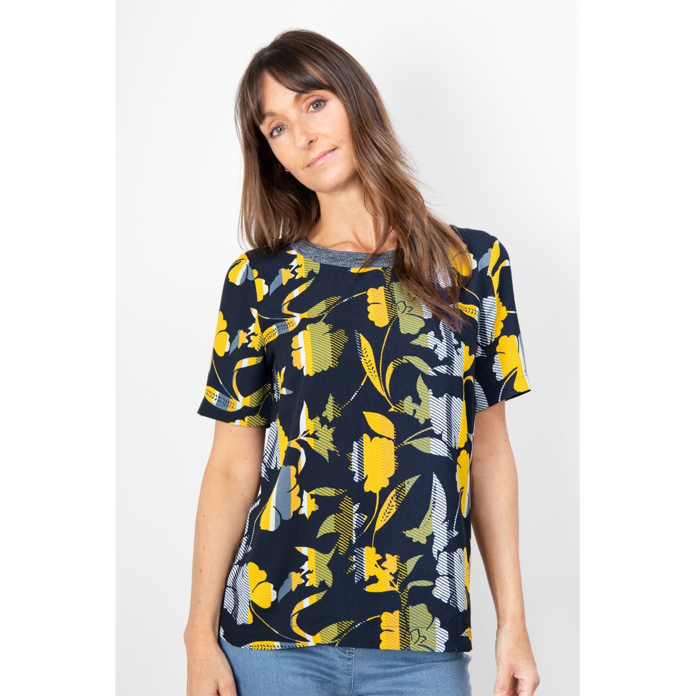 Sandwich Clothing Floral Stripe Print Top in Navy