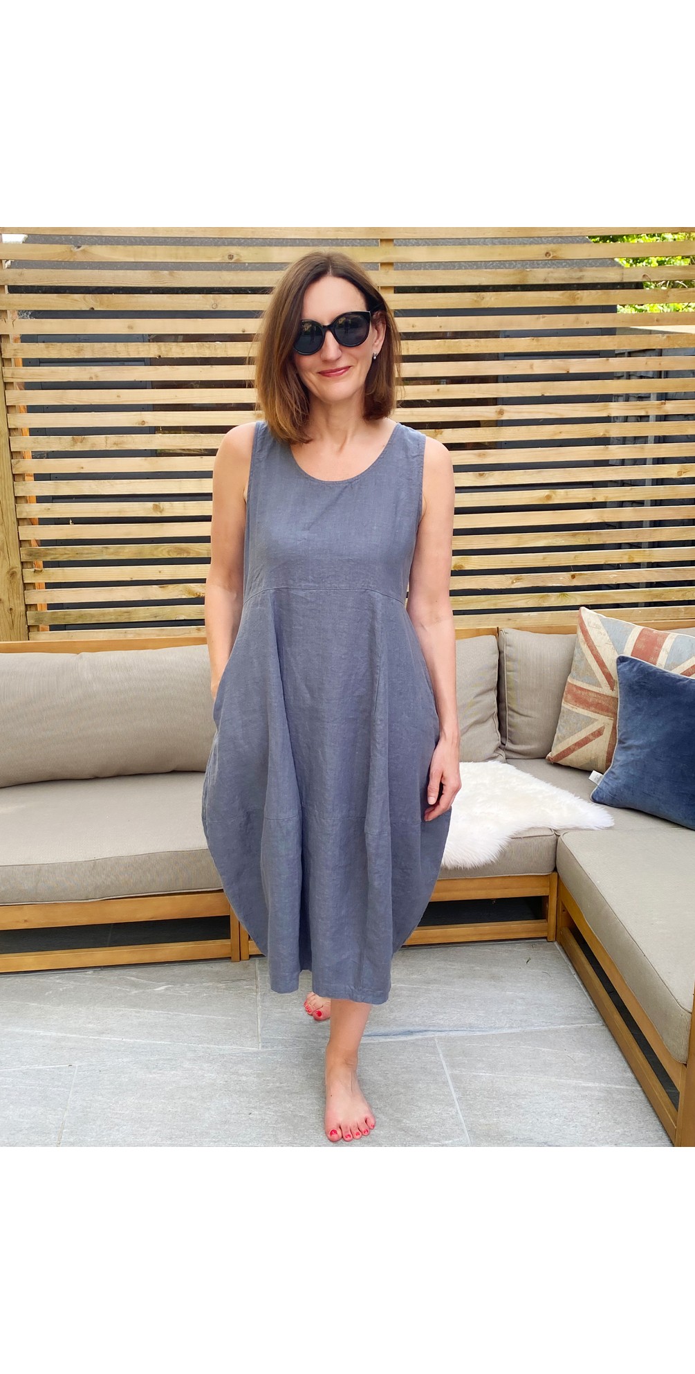 Thing Freya Linen Sleeveless Dress in Dark Grey