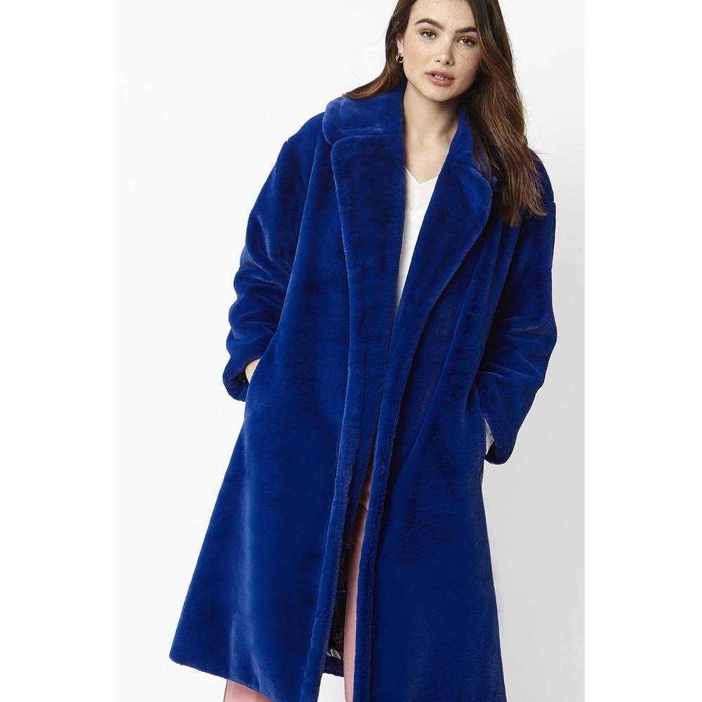 Jayley Long Faux Fur Shearling Coat in 07H Azure Blue