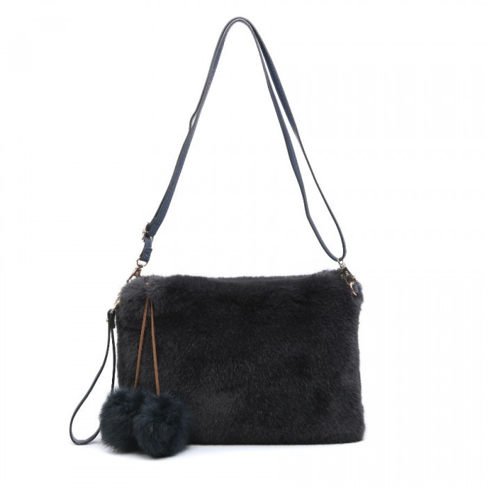 Gemini Label Bags Talia Faux Fur Cross Body Bag in Navy