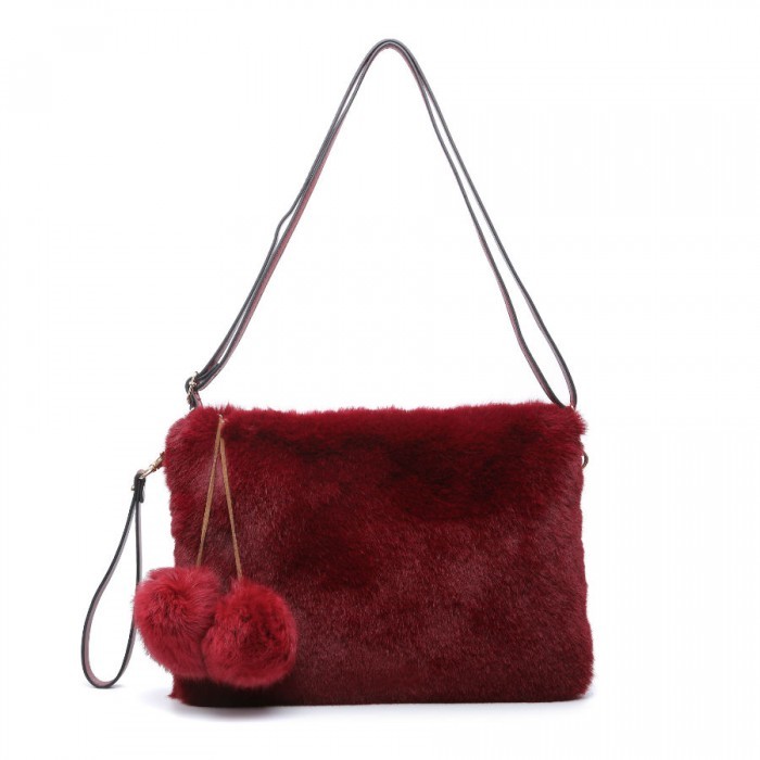 Gemini Label Bags Talia Faux Fur Cross Body Bag in Dark Red