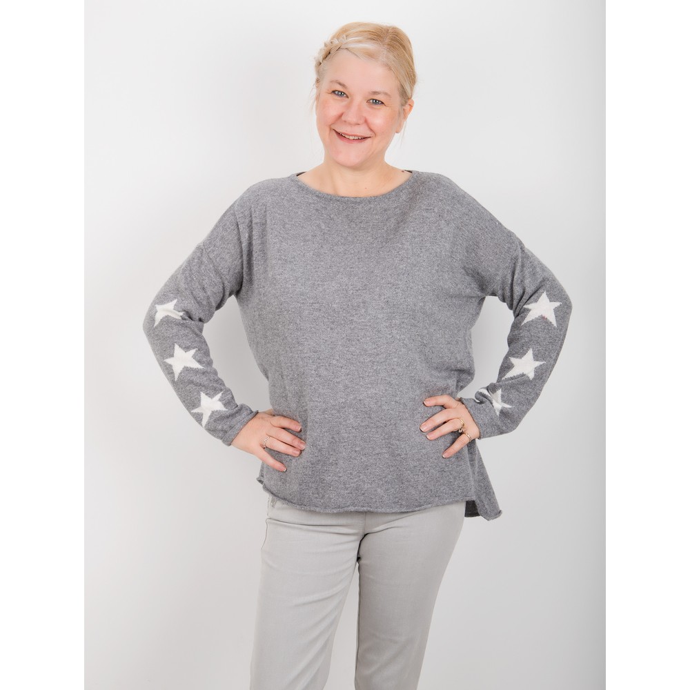 Luella Cashmere Blend Jumper with Stars on Sleeve in Mid Grey