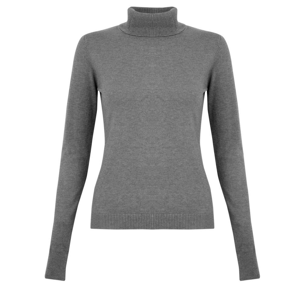 Amazing Woman Britt Fineknit Fitted Polo Neck Jumper in Grey Marl