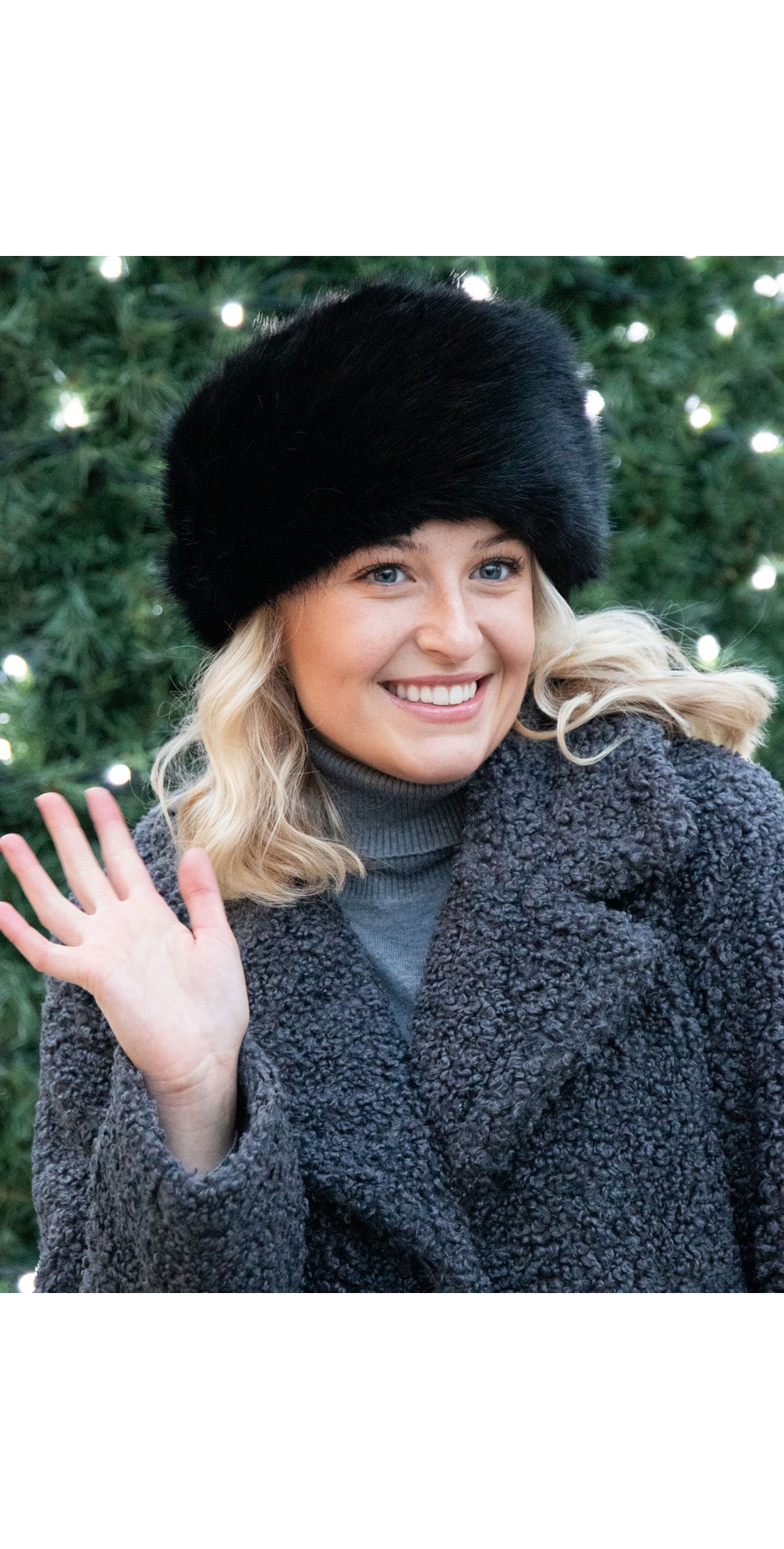 Helen Moore Pillbox Faux Fur Hat in Jet