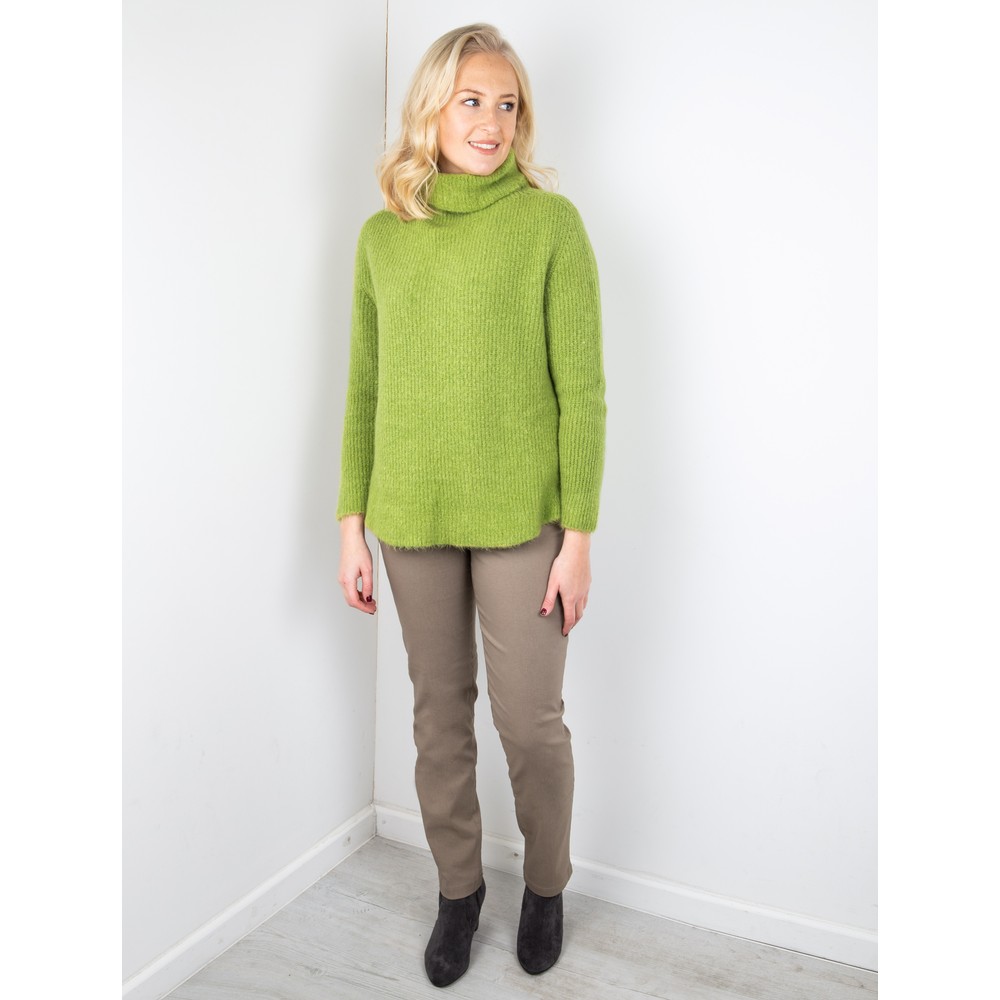 Amazing Woman Carla E Cosy Knit Ribbed Polo Neck in Pea Green