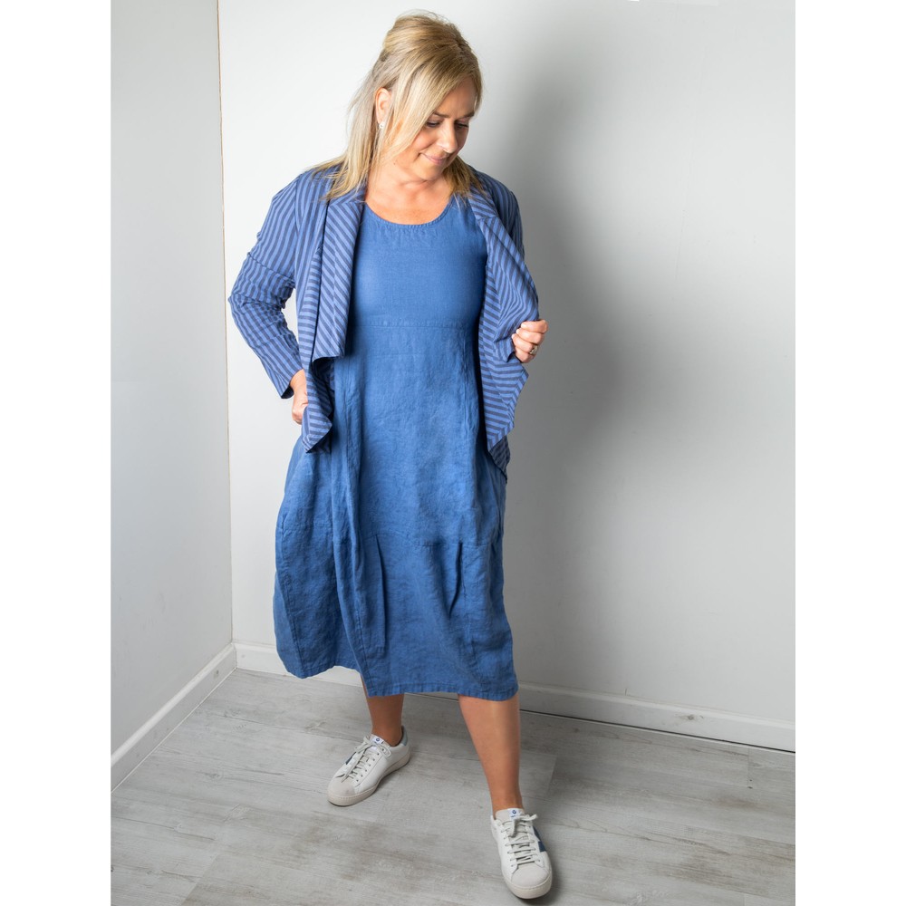 Thing Freya 3/4 Sleeve Linen Dress in Sapphire