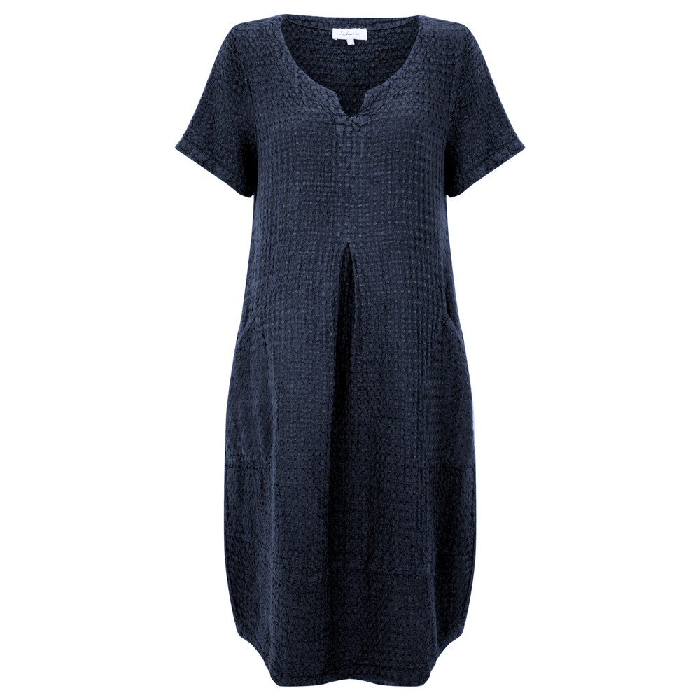 Sahara Waffle Linen Bubble Dress in Midnight